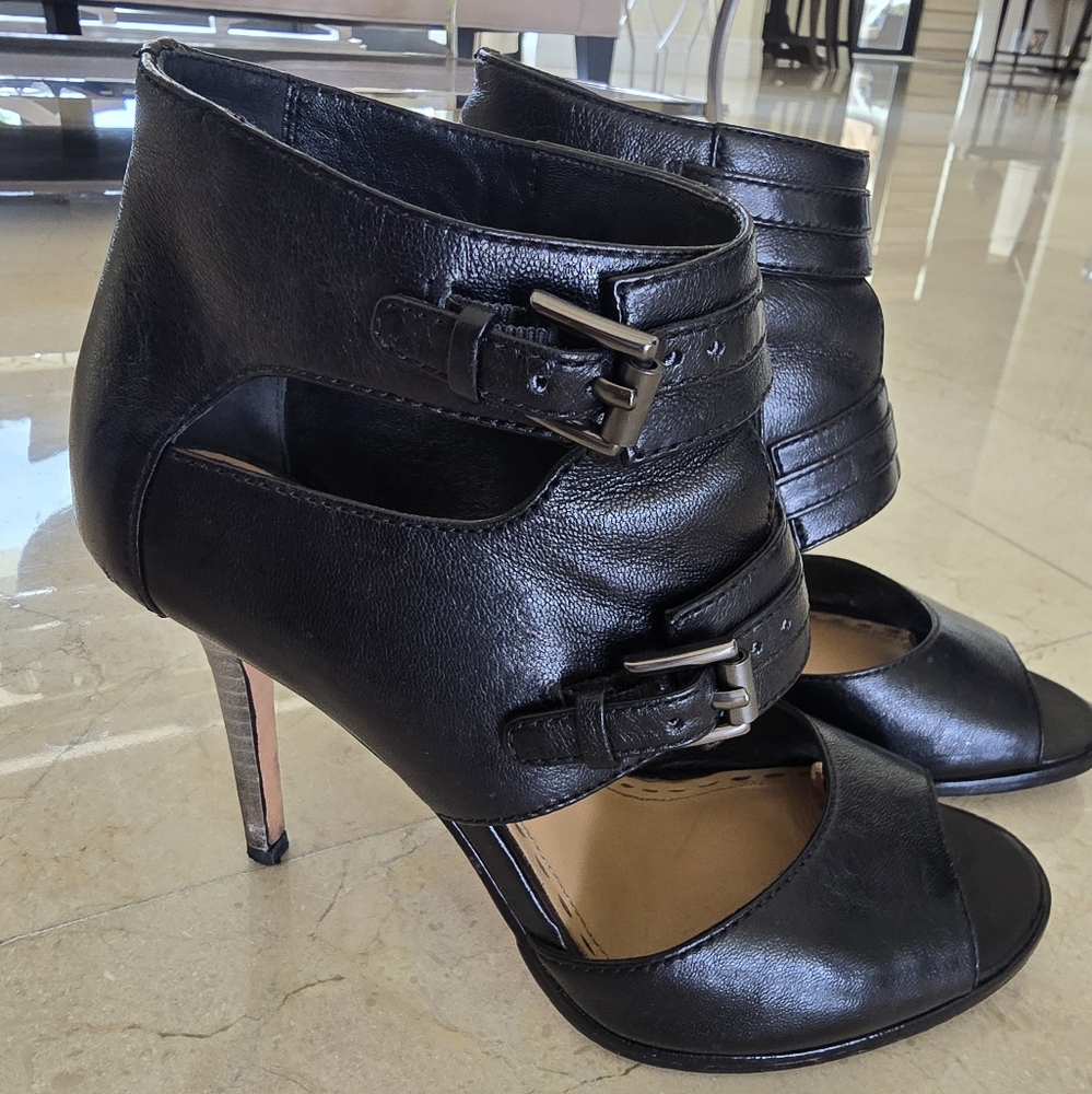 Coach Black Leather Strappy Heels